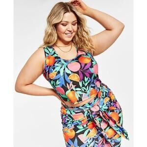 Nina Parker Trendy Plus Size Cropped Tropical Fruit Printed Tank Size 1X $49